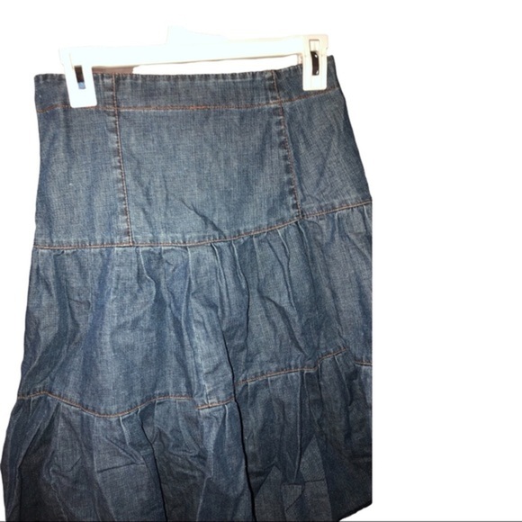 Zara denim tiered flare buttoned down belted western prairie style skirt size 2 - Picture 9 of 16